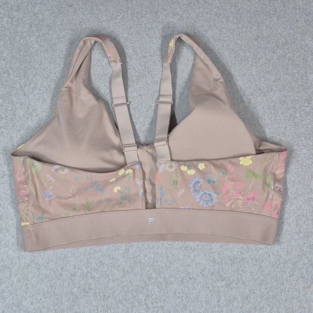 Fabletics Women Sports Bra 4X Beige Floral Wireless Strap Adjustable Pullover
